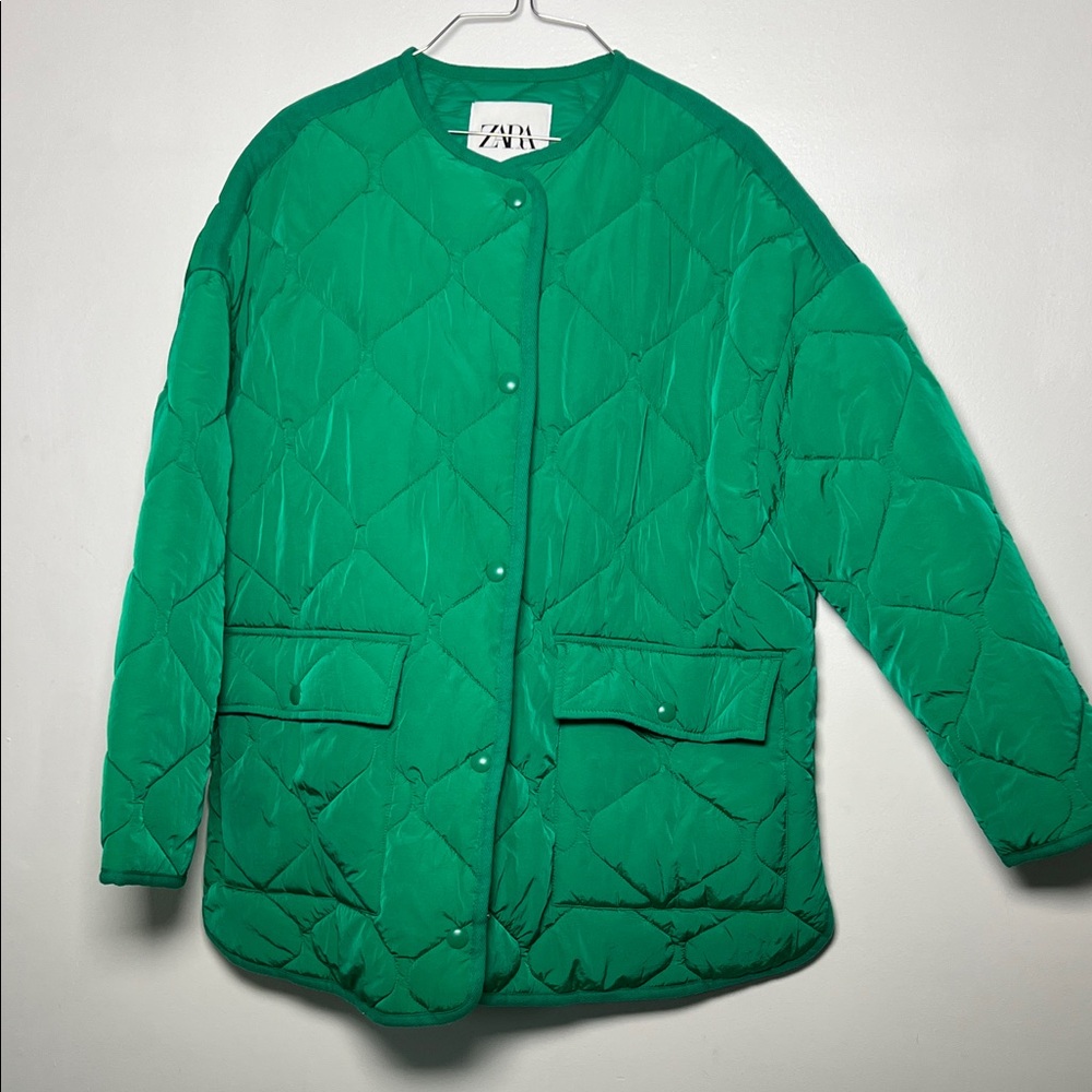 Zara Emerald Green Quilted Puffer Jacket